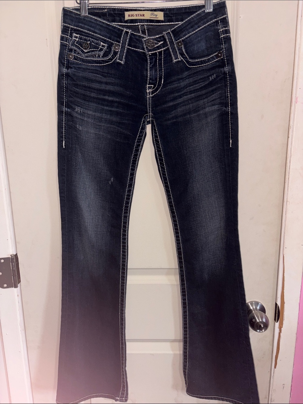 Big Star Dark Blue Flare Jeans with Contrast Stitching